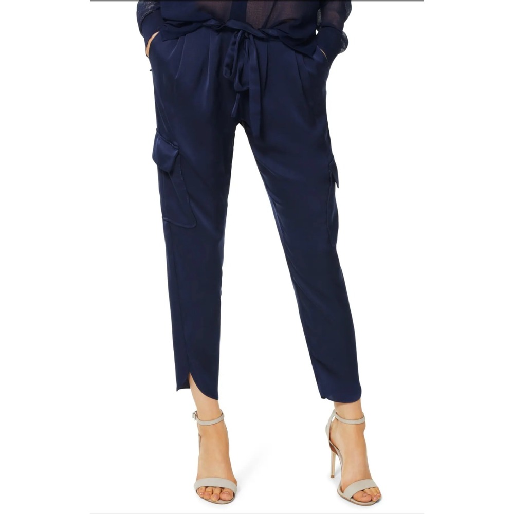 Ramy Brook Satin Elevated Utility Cargo Pants-Navy-Paperbag Waist-Sz M-RRP $295 - Picture 15 of 16